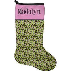 Pink & Lime Green Leopard Holiday Stocking - Single-Sided - Neoprene (Personalized)