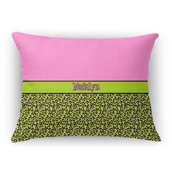 Pink & Lime Green Leopard Rectangular Throw Pillow Case - 12"x18" (Personalized)