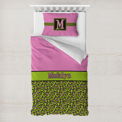 Pink & Lime Green Leopard Toddler Bedding w/ Name or Text