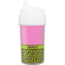 Pink & Lime Green Leopard Toddler Sippy Cup (Personalized)