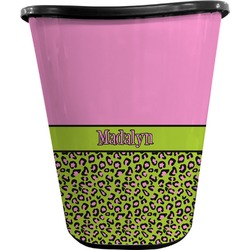 Pink & Lime Green Leopard Waste Basket - Double Sided (Black) (Personalized)