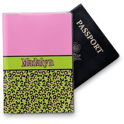Pink & Lime Green Leopard Vinyl Passport Holder (Personalized)