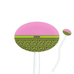 Pink & Lime Green Leopard 7" Oval Plastic Stir Sticks - White - Single Sided (Personalized)