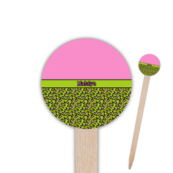 Pink & Lime Green Leopard 6" Round Wooden Food Picks - Double Sided (Personalized)