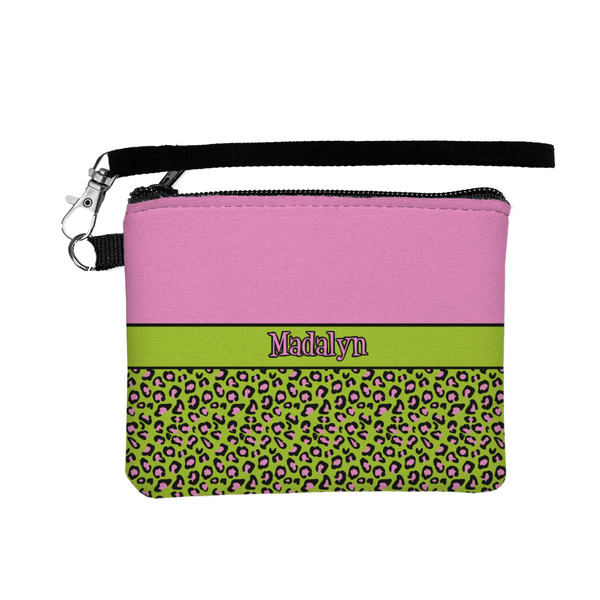 Custom Pink & Lime Green Leopard Wristlet ID Case w/ Name or Text