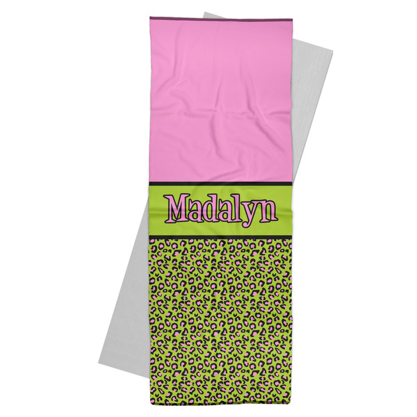 Custom Pink & Lime Green Leopard Yoga Mat Towel (Personalized)