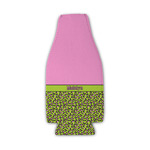 Pink & Lime Green Leopard Zipper Bottle Cooler (Personalized)