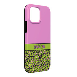 Pink & Lime Green Leopard iPhone Case - Rubber Lined - iPhone 13 Pro Max (Personalized)