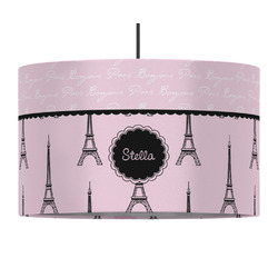 Paris & Eiffel Tower 12" Drum Pendant Lamp - Fabric (Personalized)