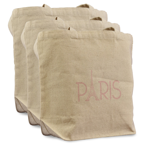 Custom Paris & Eiffel Tower Reusable Cotton Grocery Bags - Set of 3