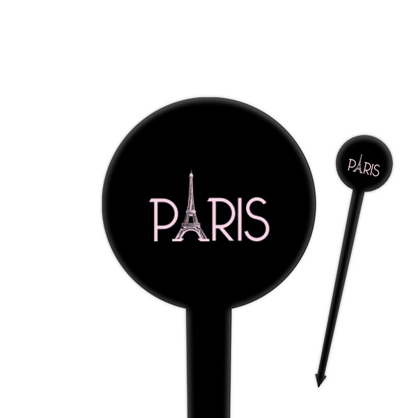 Custom Paris & Eiffel Tower 4" Round Plastic Food Picks - Black - Single Sided