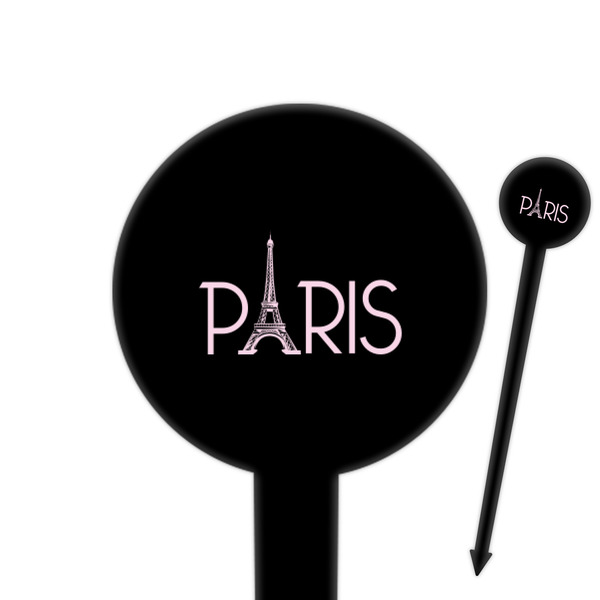 Custom Paris & Eiffel Tower 6" Round Plastic Food Picks - Black - Single Sided