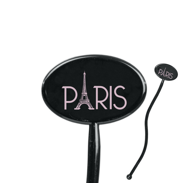 Custom Paris & Eiffel Tower 7" Oval Plastic Stir Sticks - Black - Double Sided