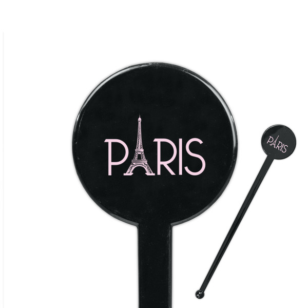 Custom Paris & Eiffel Tower 7" Round Plastic Stir Sticks - Black - Double Sided