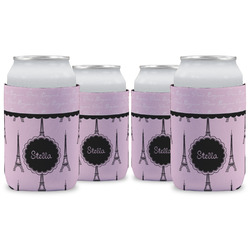 Paris & Eiffel Tower Can Cooler (12 oz) - Set of 4 w/ Name or Text