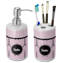 Paris & Eiffel Tower Ceramic Bathroom Accessories Set (Personalized)