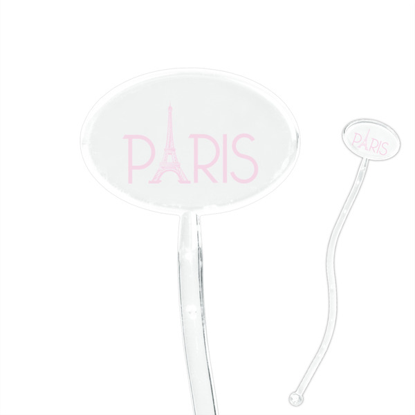 Custom Paris & Eiffel Tower 7" Oval Plastic Stir Sticks - Clear