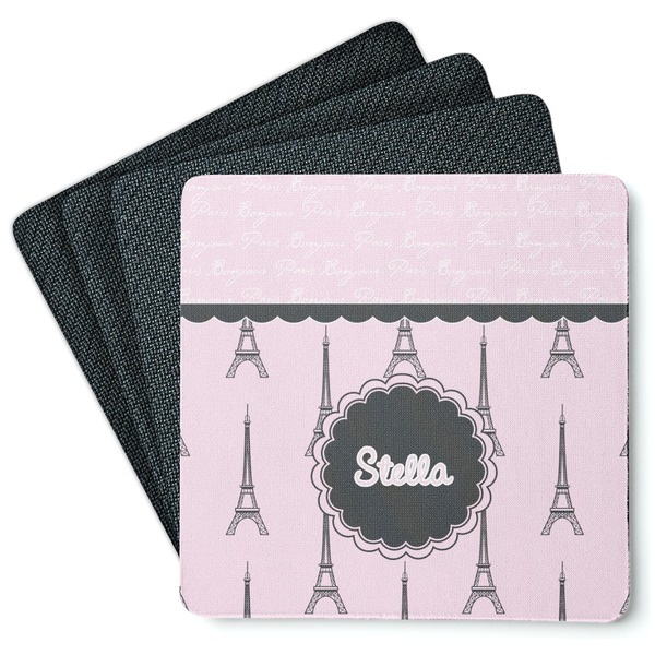 Custom Paris & Eiffel Tower Square Rubber Backed Coasters - Set of 4 (Personalized)