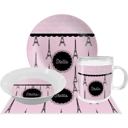 Paris & Eiffel Tower Dinner Set - Single 4 Pc Setting w/ Name or Text