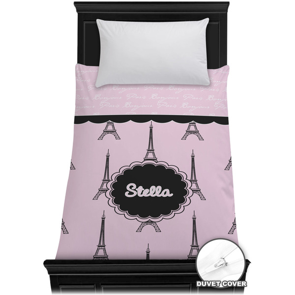 Custom Paris & Eiffel Tower Duvet Cover - Twin XL (Personalized)