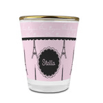 Paris & Eiffel Tower Glass Shot Glass - 1.5 oz - with Gold Rim - Single (Personalized)