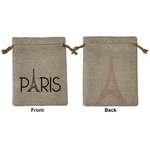 Paris & Eiffel Tower Medium Burlap Gift Bag - Front & Back