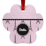 Paris & Eiffel Tower Metal Paw Ornament - Double Sided w/ Name or Text