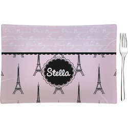 Paris & Eiffel Tower Glass Rectangular Appetizer / Dessert Plate (Personalized)