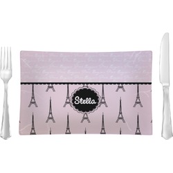 Paris & Eiffel Tower Glass Rectangular Lunch / Dinner Plate (Personalized)