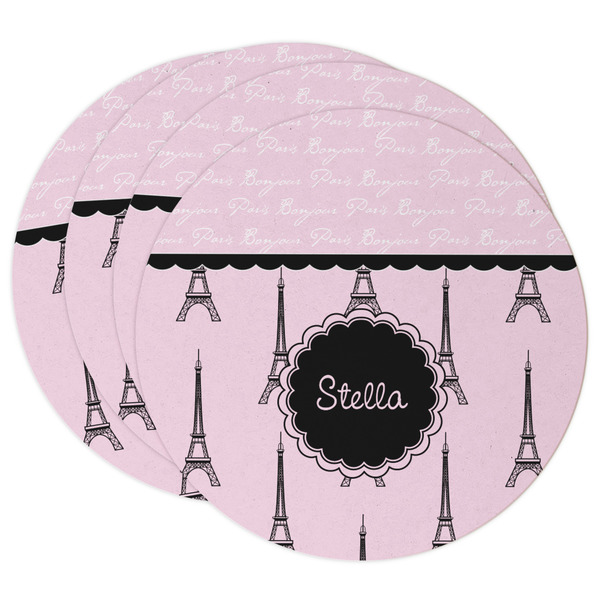 Custom Paris & Eiffel Tower Round Paper Coasters w/ Name or Text