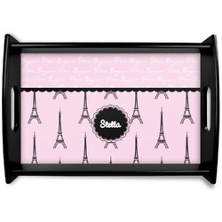 Paris & Eiffel Tower Black Wooden Tray - Small (Personalized)