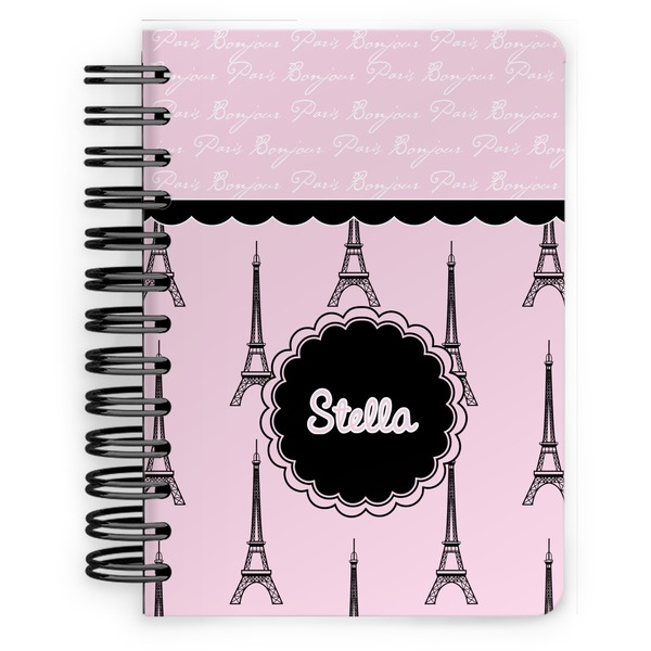 Custom Paris & Eiffel Tower Spiral Notebook - 5x7 w/ Name or Text