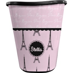 Paris & Eiffel Tower Waste Basket - Double Sided (Black) (Personalized)