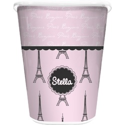 Paris & Eiffel Tower Waste Basket - Double Sided (White) (Personalized)