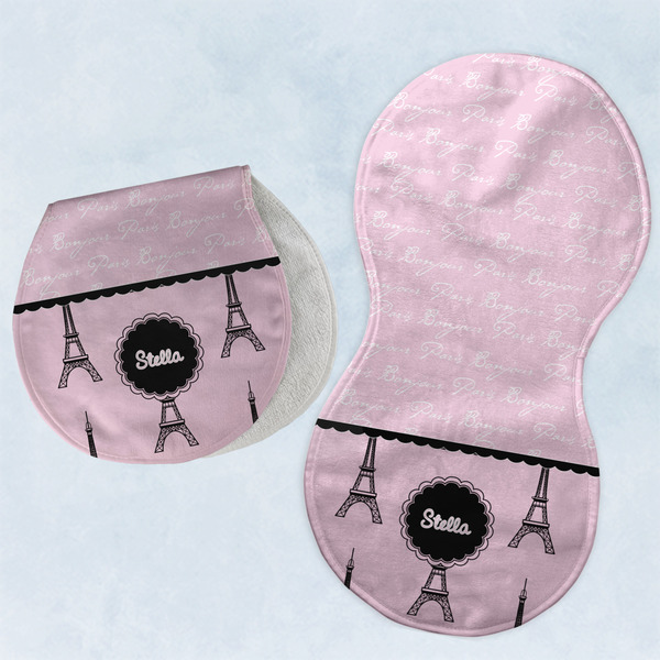 Custom Paris & Eiffel Tower Burp Pads - Velour - Set of 2 w/ Name or Text