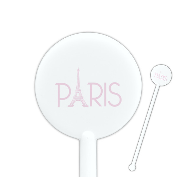 Custom Paris & Eiffel Tower 5.5" Round Plastic Stir Sticks - White - Single Sided