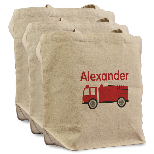 Custom Firetruck Reusable Cotton Grocery Bags - Set of 3 (Personalized)