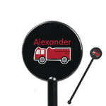 Firetruck 5.5" Round Plastic Stir Sticks - Black - Double Sided (Personalized)