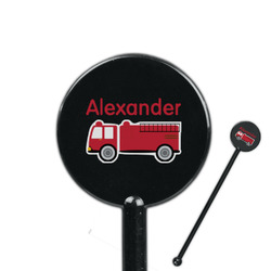 Firetruck 5.5" Round Plastic Stir Sticks - Black - Single Sided (Personalized)