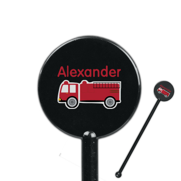 Custom Firetruck 5.5" Round Plastic Stir Sticks - Black - Double Sided (Personalized)