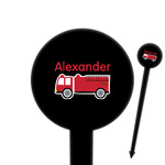 Firetruck 6" Round Plastic Food Picks - Black - Double Sided (Personalized)