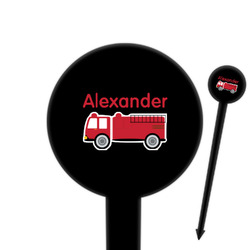 Firetruck 6" Round Plastic Food Picks - Black - Single Sided (Personalized)