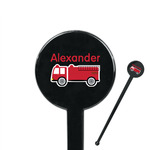 Firetruck 7" Round Plastic Stir Sticks - Black - Double Sided (Personalized)