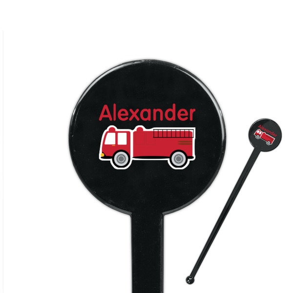 Custom Firetruck 7" Round Plastic Stir Sticks - Black - Double Sided (Personalized)