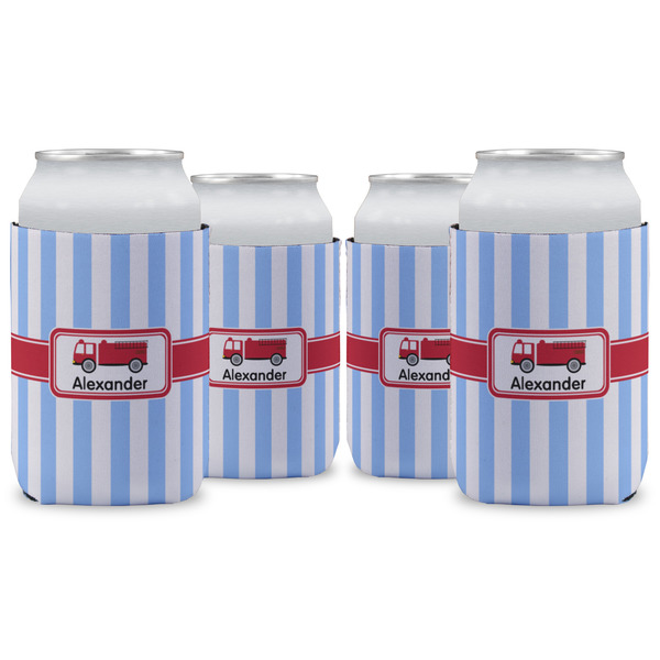 Custom Firetruck Can Cooler (12 oz) - Set of 4 w/ Name or Text