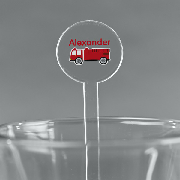 Custom Firetruck 7" Round Plastic Stir Sticks - Clear (Personalized)