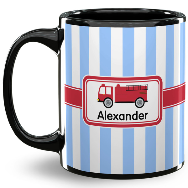 Custom Firetruck 11 Oz Coffee Mug - Black (Personalized)