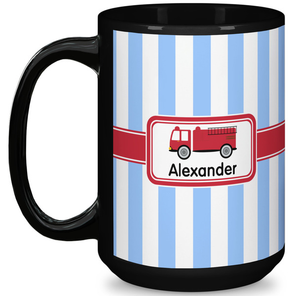 Custom Firetruck 15 Oz Coffee Mug - Black (Personalized)