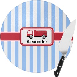 Firetruck Round Glass Cutting Board - Medium (Personalized)