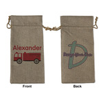 Firetruck Large Burlap Gift Bag - Front & Back (Personalized)